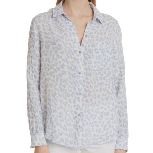 Rails Tops - Rails‎ Top Womens Ellis Gray Jaguar Button Up Long Sleeve Cotton Gauze Blouse S
